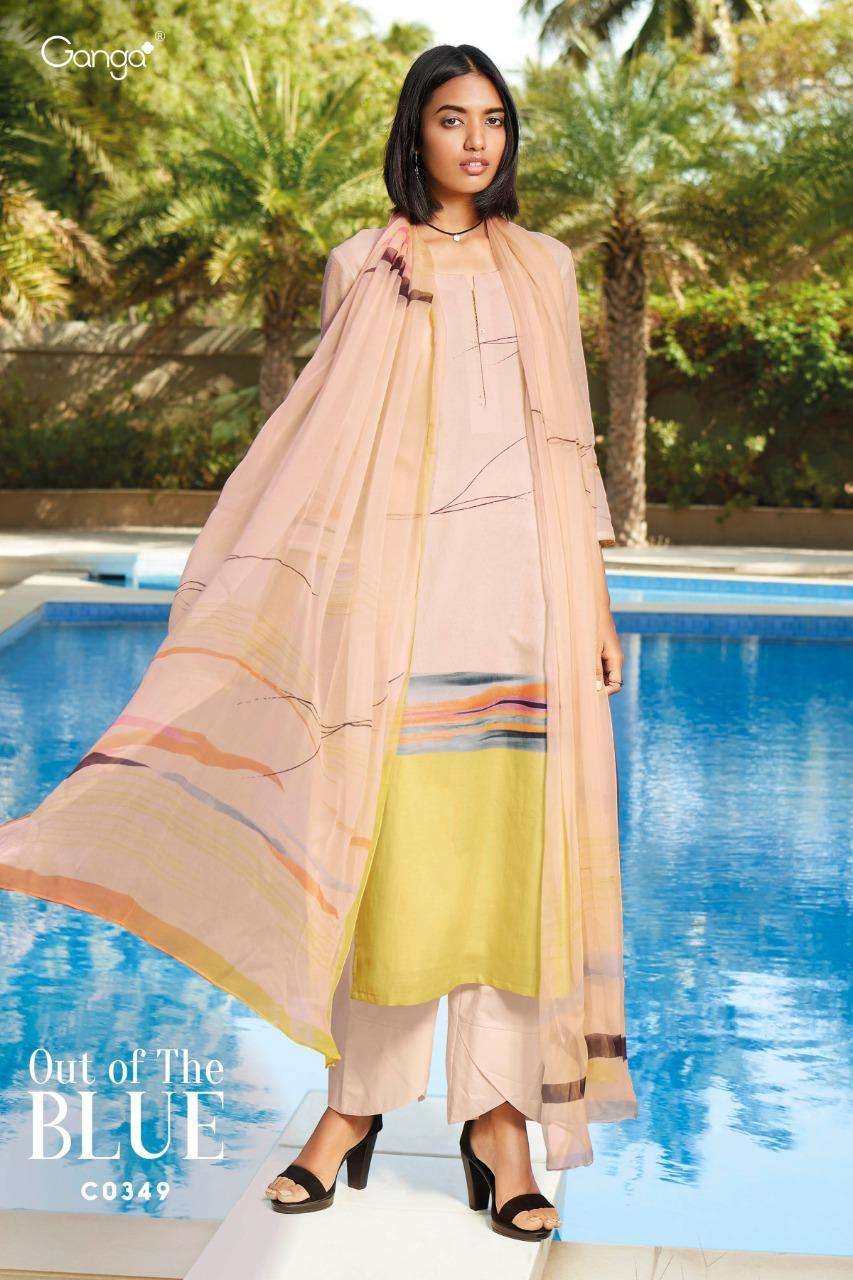 OUT OF THE BLUE BY GANGA FASHION 348 TO 352 SERIES DESIGNER SUITS BEAUTIFUL STYLISH FANCY COLORFUL PARTY WEAR & OCCASIONAL WEAR PURE LINEN DIGITAL PRINT DRESSES AT WHOLESALE PRICE